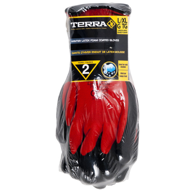 Terra 2-Pair Red Large/X-Large Male Nitrile Dipped Rubber Winter Work Gloves