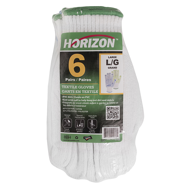 Horizon(TM) Garden Gloves - 6/Pck - Unisex - Cotton, assorted