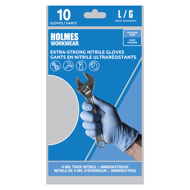 Holmes Extra Strong Nitrile Glove - Unisex - Pack of 10 - Large - Blue