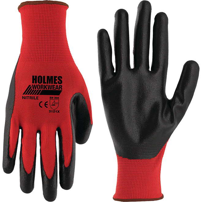 Holmes Gloves for Men - Dipped Nitrile - Red - Pack of 10 Pairs - Large