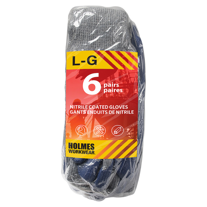 Holmes Large Grey Latex Coated Gloves for Men - 6-Pack
