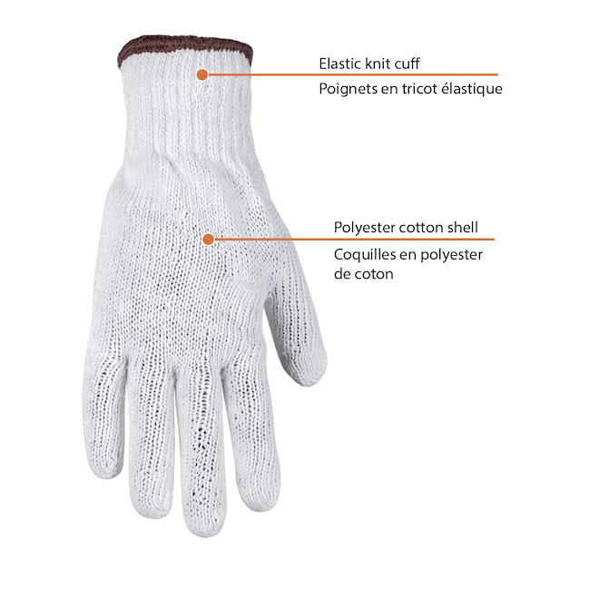 Holmes 12-Pair White Cotton/Polyester Men Work Gloves - Large Size