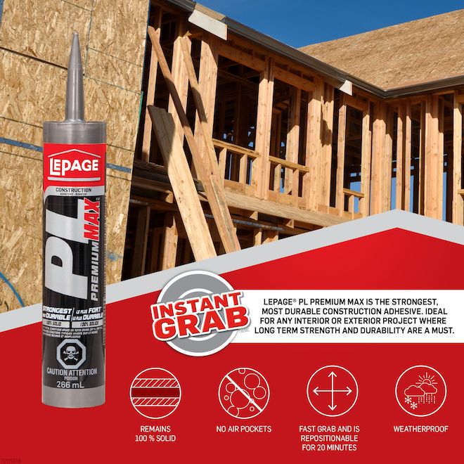 LePage PL Premium Max Polymer-Based Construction Adhesive Grey 266-ml
