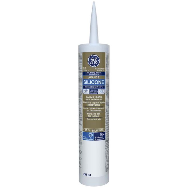 Scellant au silicone blanc GE Avancé pour portes et fenêtres, 298 ml