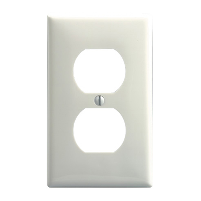Plaque de prise de courant double Cooper Industries, blanche, plastique, 4 1/2 H. x 2 3/4 po l. x 3/32 po p.