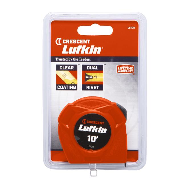 Lufkin Tape Measure, 1/2 In. x 10 Ft. Hi-Viz Orange Power Return