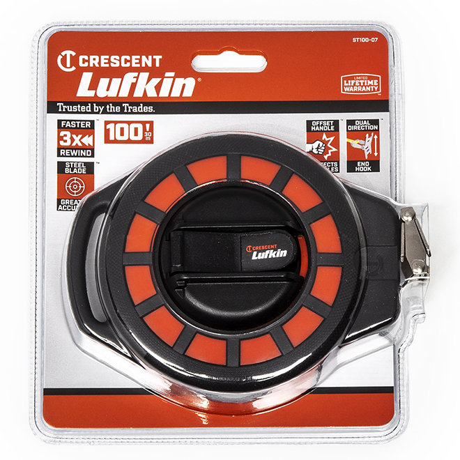 Crescent 3/8-in x 100-ft Orange/Black Measuring Tape