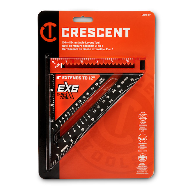 Crescent 2-in-1 6-in/12-in Black Aluminum Square