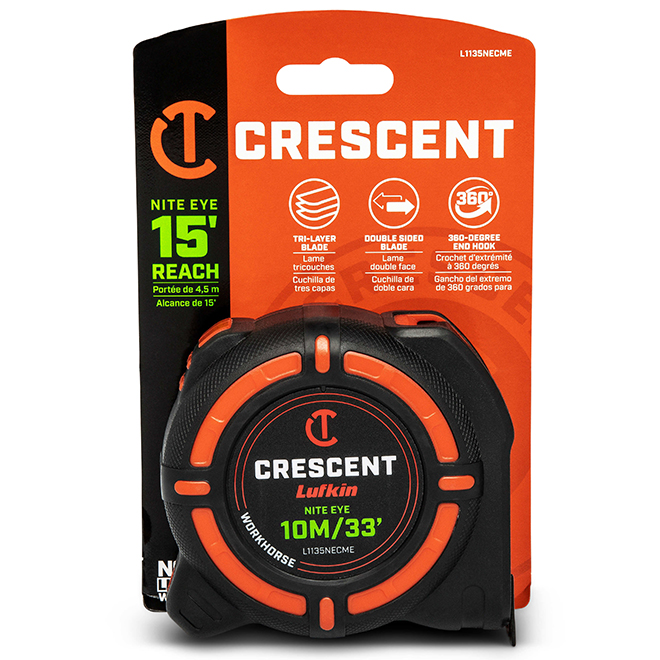 Crescent WORKHORSE Tape Measure with NITE EYE Blade - 33-ft