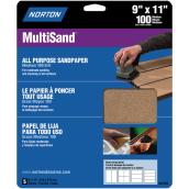 Norton Abrasives 100-Grit MultiSand Long Lasting Sandpaper (5-Pack)