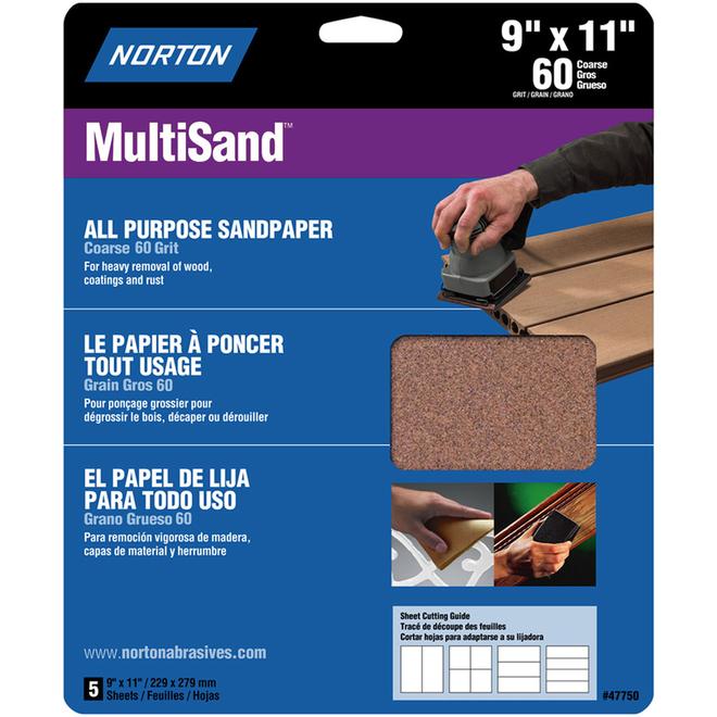 Norton Abrasives 60-Grit MultiSand Long Lasting Sandpaper (3-Pack)