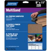 Norton Abrasives 220-Grit MultiSand Long Lasting Sandpaper (5-Pack)