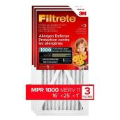Filtre à fournaise 3M Filtrete pour la réduction des micro-allergènes, 16 po x 25 po, rouge, 3/pqt, 1000 MPR