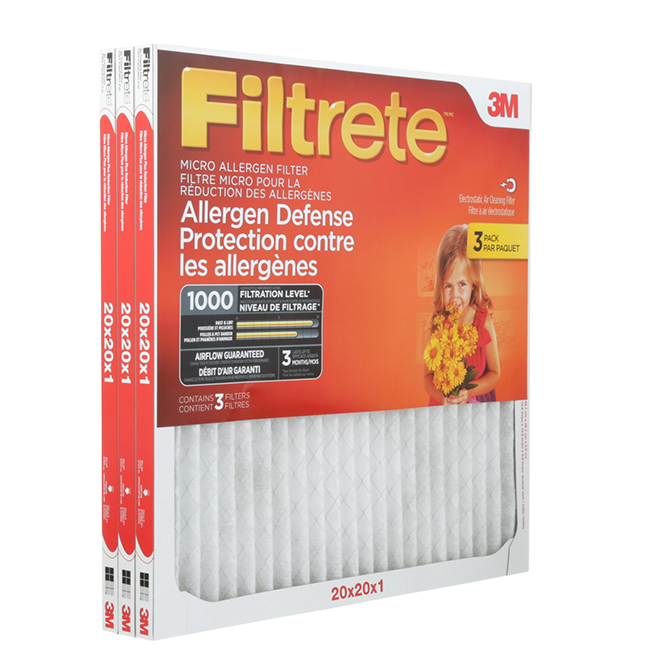 Filtrete Micro-Allergen Air Filter - Fibreglass - 3 Per Pack - 20-in L x 20-in W x 1-in T