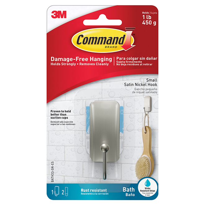 3M Command Bathroom Hook Small Satin Nickel