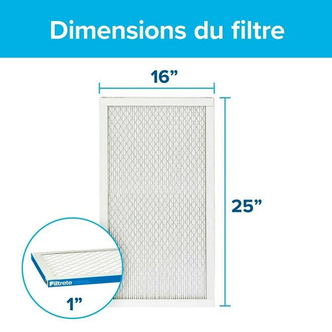 Filtres à air plissé réducteur maximal d'allergènes Vie Saine de Filtrete par 3M MPR 1900 16 x 25 x 1 po 2/pqt