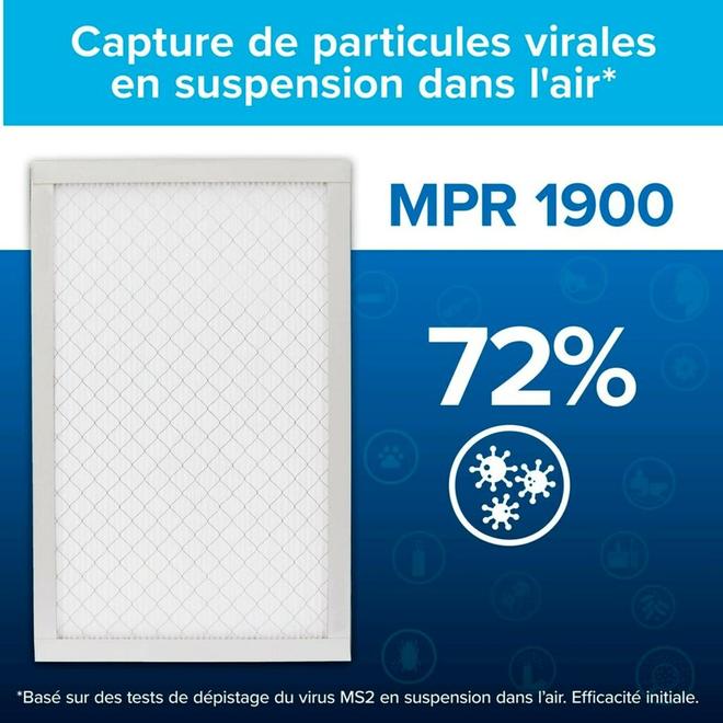 Filtres à air plissé réducteur maximal d'allergènes Vie Saine de Filtrete par 3M MPR 1900 16 x 25 x 1 po 2/pqt