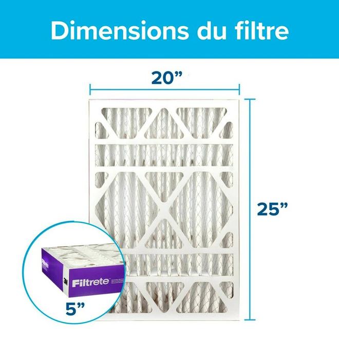 Filtre à air plissé électrostatique ultra réducteur d'allergènes Vie saine MPR 1550 de Filtrete 3M, 20 x 25 x 5 po