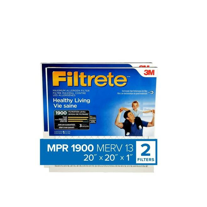 3M Filtrete Healthy Living 20 x 20 x 1-In 1900 MPR Blue Maximum Allergen Reduction Electrostatic Air Filters 2/Pk