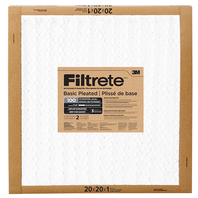 3M Filtrete Pleated Air Filter - Basic - 20-in x 20-in - 2-Pack - 100 MPR