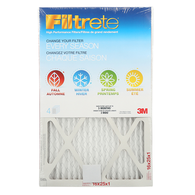 Filtre à air plissé électrostatique Filtrete 4-Season Allergen Filter de 16 po x 25 po x 1 po (4/pqt)