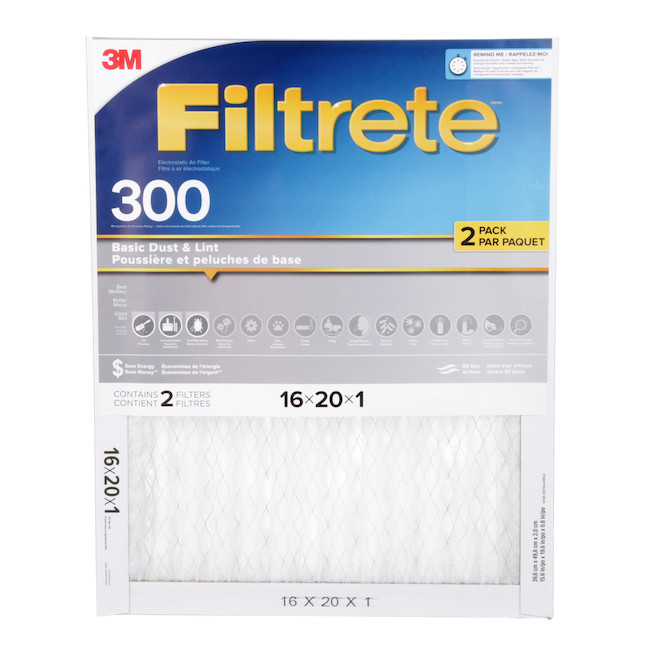 Filtres de base antipoussière Vie saine Filtrete 3M, MPR 300, 16 x 20 x 1 po, paquet de 2