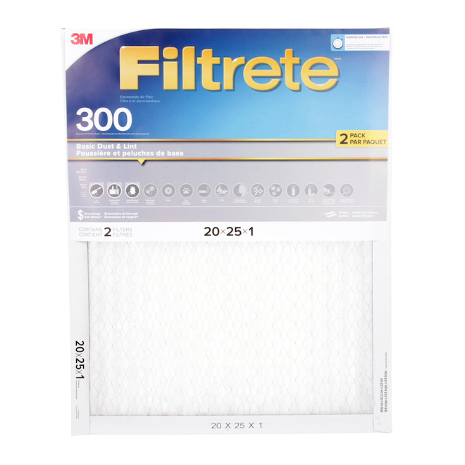 3M Filtrete Clean Living Electrostatic Basic Dust Filters, 300 MPR, 20 x 25 x 1 in, 2-Pack