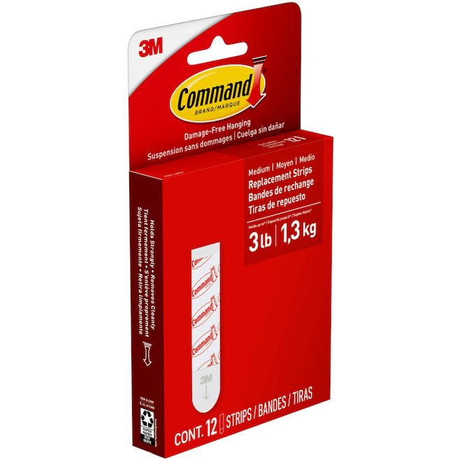 Bandes autocollantes de rechange 4,5 po pour crochet Command de 3M, 12 unités