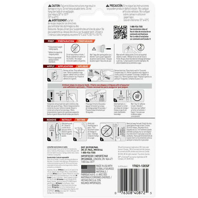 Bandes autocollantes de rechange 4,5 po pour crochet Command de 3M, 12 unités