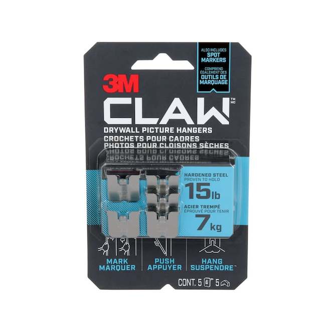3M CLAW Drywall Picture Hangers 15-lb - Pack of 5