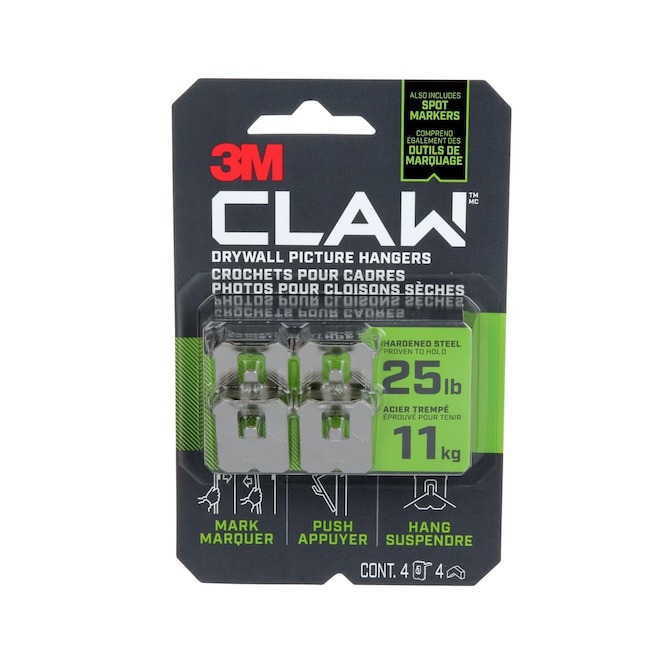 3M CLAW Drywall Picture Hangers 25-lb - Pack of 4