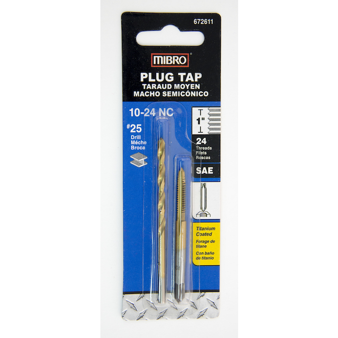 MIBRO 10-24 3-Flute Alloy Steel Plug Tap with Drill Bit