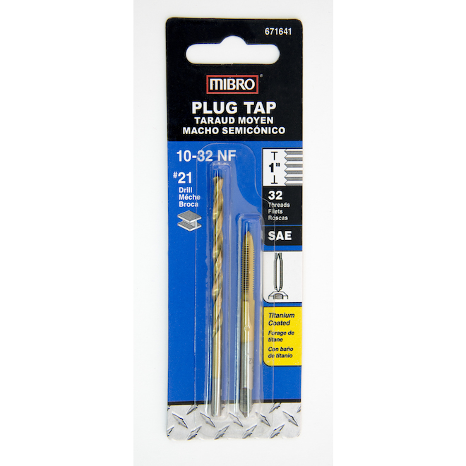 MIBRO 10-32 3-Flute Alloy Steel Plug Tap with Drill Bit