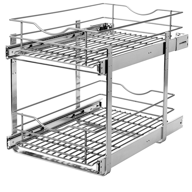 Real Solutions Double Pull-Out Basket - 14-in - Frosted Nickel