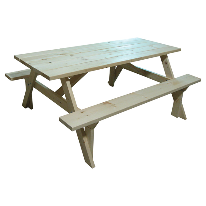 Table de pique-nique standard en bois de pin naturel, 6 pi