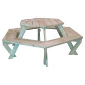 Table à pique-nique hexagonale en bois naturel et pin blanc 6 pi