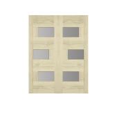 Qingdao Asymmetrical French Door - 3-Panel Sandblasted Glass - Natural Pine - 32-in W x 80-in H
