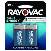 Piles alcalines 9V, Rayovac Haute Énergie, (2-paquet)