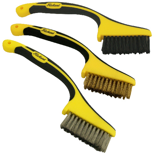 Richard Ergo-Grip Mini Wire Brushes Set - Brass - Polypropylene - Stainless Steel - Flexible Bristles