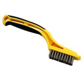 Richard Mini Wire Brush - Stainless Steel Bristles - Built-in Plastic Scraper - Rubber Handle Grip