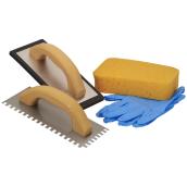 Richard Ceramic Installation 4-pc Kit - Yellow Sponge - Blue Gloves - Notched Trowel - Grout Applicator