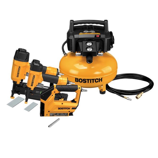 Bostitch 3-Tool Air and Compressor Combo Kit - Electric - 6-gal. - Steel - Black and Yellow
