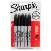 Fine Tip Permanent Markers - Black - Pack of 5