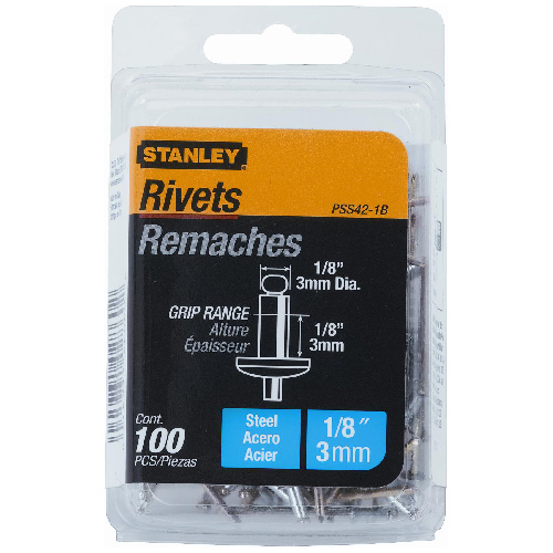 Stanley Blind Rivets - Steel - 100 Per Pack - 1/8-in dia x 1/8-in Grip Range x 1/8-in L