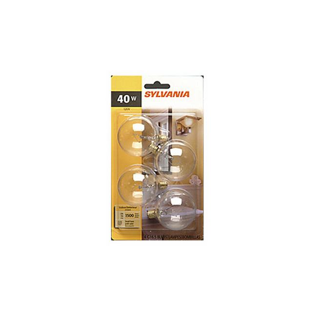 Sylvania Clear Decorative Incandescent Light Bulb - 40-W - 125-V - G16.5-Candelabra Base - 4-Pack