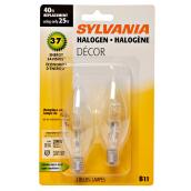 Ampoules halogènes 25 W, B11 candélabre, équiv. 40 W, 2/pqt