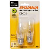 Ampoules halogènes 40 W, B11 culot moyen, équiv. 60 W, 2/pqt