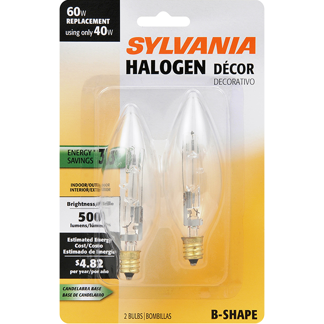 Ampoule halogène décorative Sylvania, culot candélabre B11-E12, 500 lm, 40 W, paquet de 2