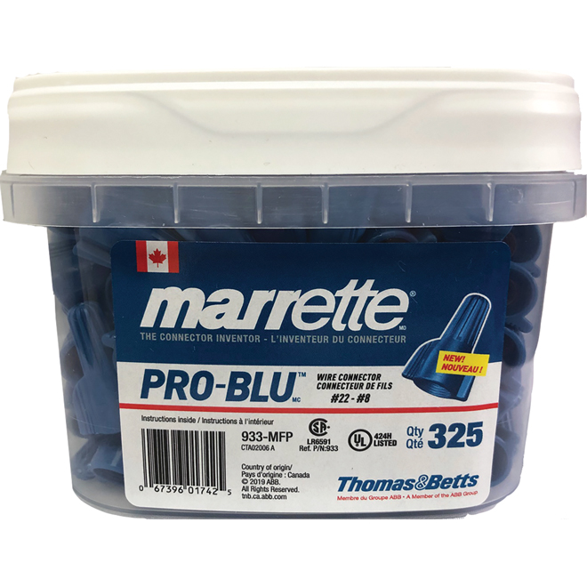 Marrette Winged Wire Connector - 22 Gauge - 8 AWG - Blue - Pack of 325