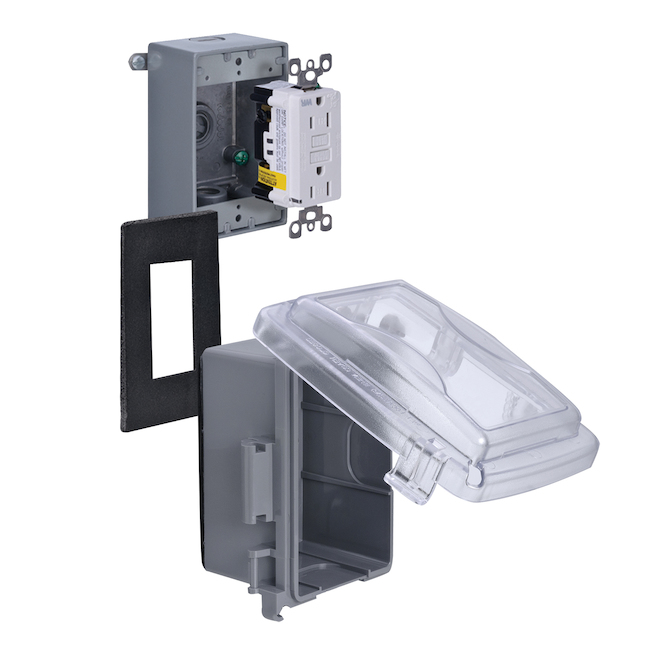 Boîte électrique rectangulaire standard Reddot à 1 prise en métal gris  résistant aux intempéries, intérieur/extérieur S355P-CN